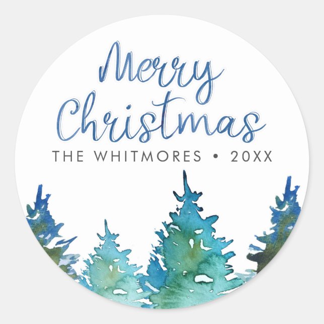 Sticker Rond Arbre de Noël Aquarelle (Devant)