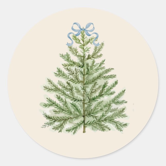 Sticker Rond Arbre de Noël aquarelle avec Bow bleu (Devant)