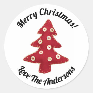 Sticker Rond Arbre de Noël artisanal et boutons personnalisés