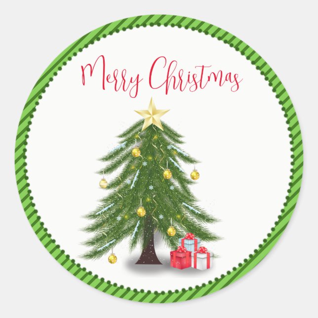 Sticker Rond Arbre de Noël avec cadeau rouge (Devant)