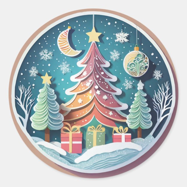 Sticker Rond Arbre de Noël avec présentoirs (Devant)