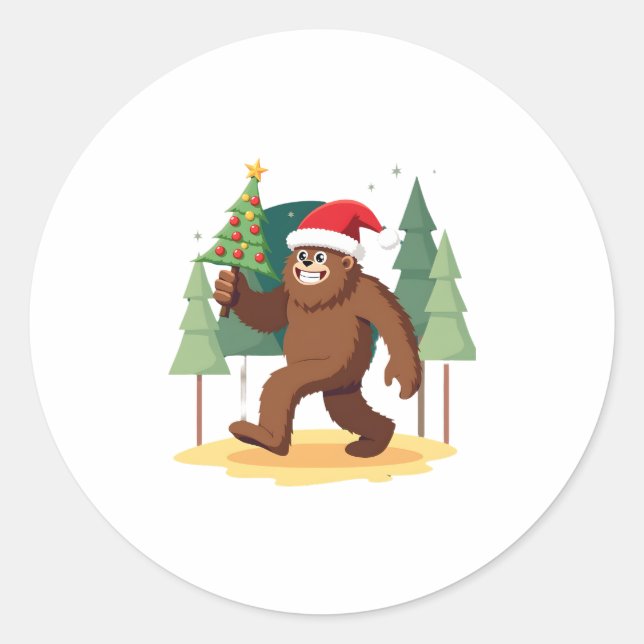 Sticker Rond Arbre de Noël Bigfoot Chapeau de Noël (4) (Devant)