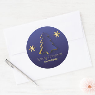 Sticker Rond Arbre de Noël bleu or élégant