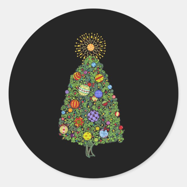 Sticker Rond Arbre de Noël brillant (Devant)