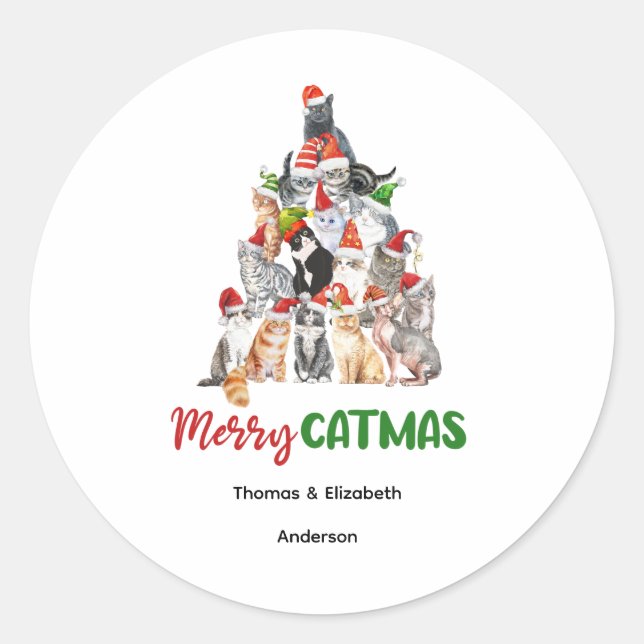 Sticker Rond Arbre de Noël Chat Personnalisé Amateur de Chats (Devant)