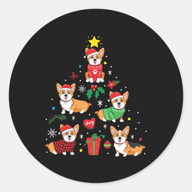 Sticker Rond Arbre de Noël de Corgi (Devant)