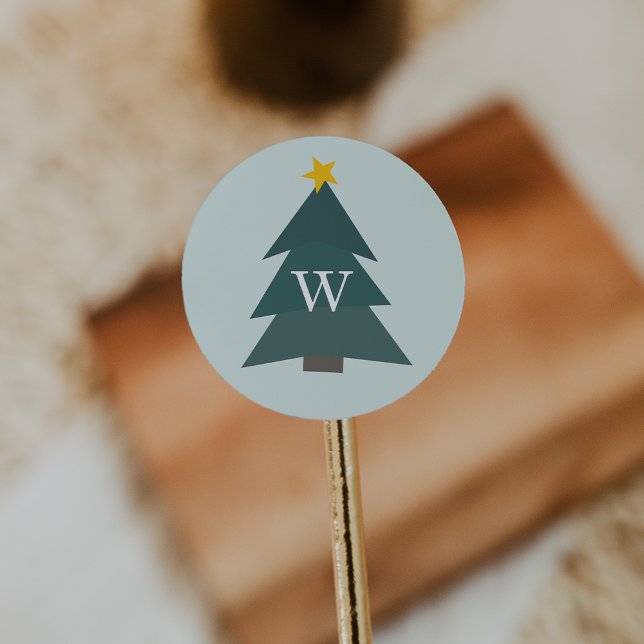 Sticker Rond Arbre de Noël découpé | Monogramme de vacances (Créateur téléchargé)