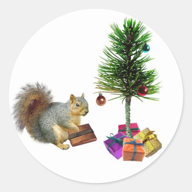 Sticker Rond Arbre de Noël des écureuils (Devant)