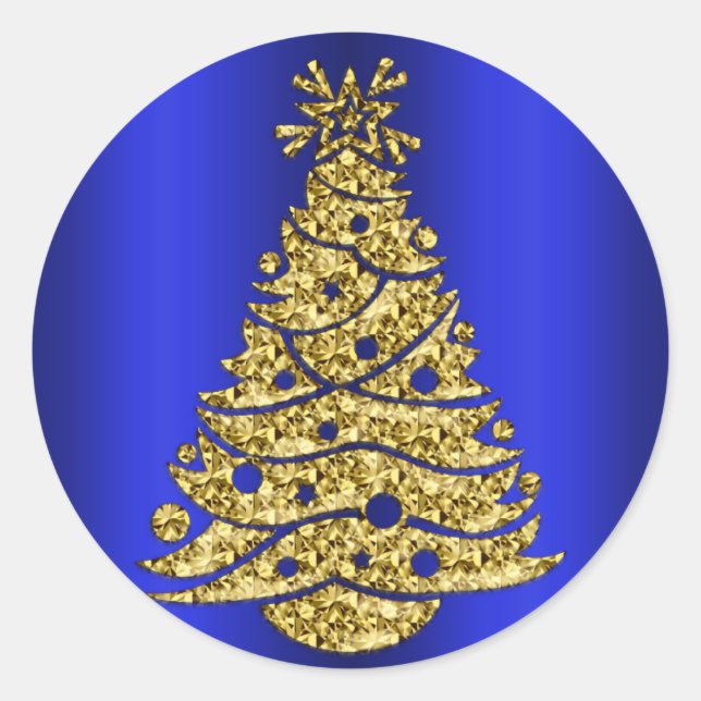 Sticker Rond Arbre de Noël d'or en bleu (Devant)