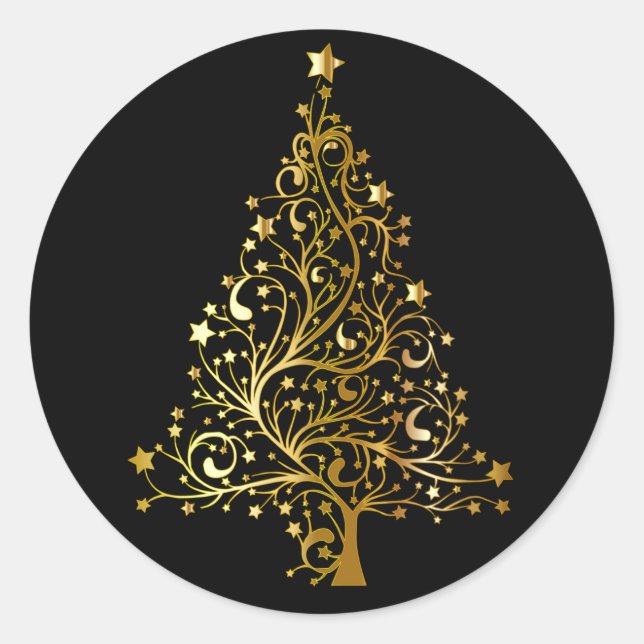 Sticker Rond Arbre de Noël doré (Devant)