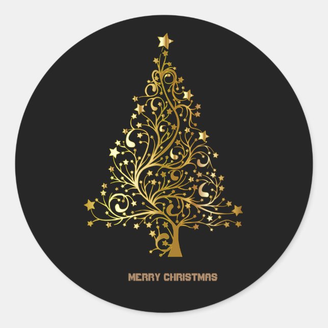 Sticker Rond Arbre de Noël doré (Devant)