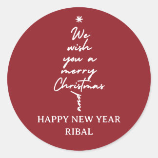 Sticker Rond “Arbre de Noël Élégant Calligraphie Fêtes