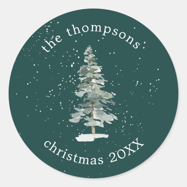 Sticker Rond Arbre de Noël élégant Snowfall Green (Devant)