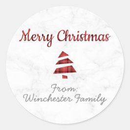 Sticker Rond Arbre de Noël en marbre (Tartan : rouge et noir)