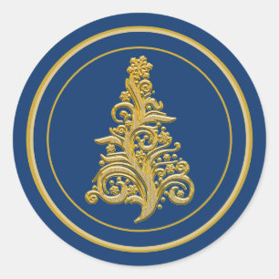 Sticker Rond Arbre de Noël en or brillant