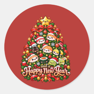 Sticker Rond Arbre de Noël en Sushi Kawaii