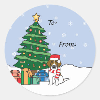 Sticker Rond Arbre de Noël et beagle