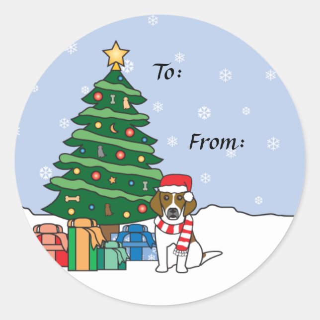 Sticker Rond Arbre de Noël et beagle (Devant)