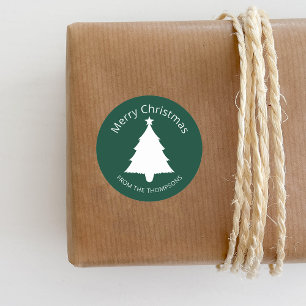 Sticker Rond Arbre De Noël Et Texte Minimaliste Vert Et Blanc