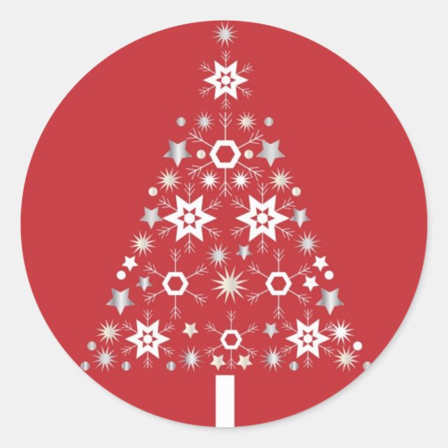 Sticker Rond Arbre de Noël étoilé sur arrière - plan rouge (Devant)