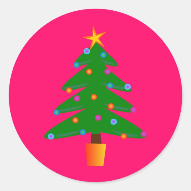 Sticker Rond Arbre de Noël Festif Vert (Devant)