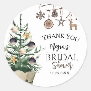 Sticker Rond Arbre de Noël   Fête des mariées d'hiver Boho