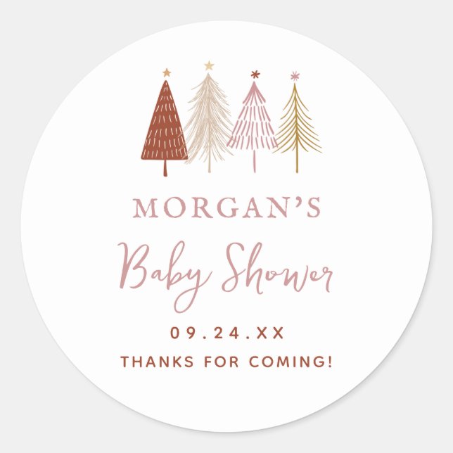 Sticker Rond Arbre de Noël Fille Baby shower d'hiver Favoriser (Devant)