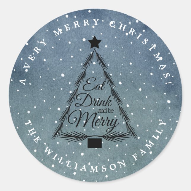 Sticker Rond Arbre de Noël Hiver Neige Cascade Bleue Enveloppe  (Devant)