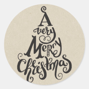 Sticker Rond Arbre de Noël Kraft Holiday JOYEUX NOËL