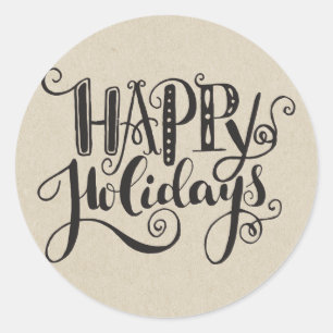 Sticker Rond Arbre de Noël Kraft Joyeuses Fêtes