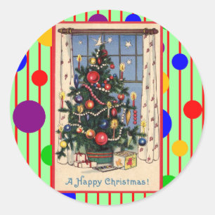 Sticker Rond Arbre de Noël Mod-Vintage
