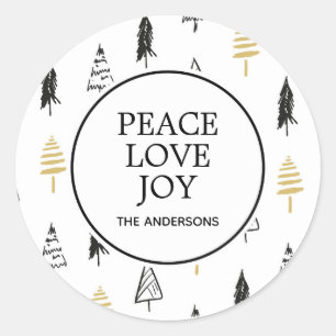 Sticker Rond Arbre de Noël moderne de joie d'amour de paix de