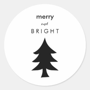 Sticker Rond Arbre de Noël moderne noir et blanc