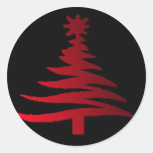 Sticker Rond Arbre de Noël Moderne Pochoir Imprimé Rouge
