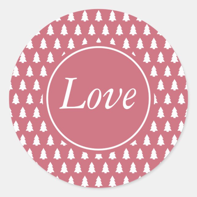 Sticker Rond Arbre de Noël motif amour rose blanc (Devant)