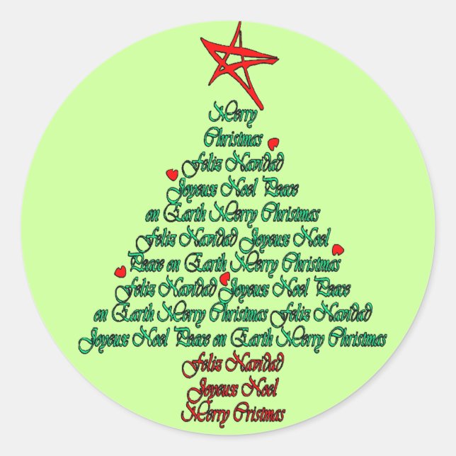Sticker Rond Arbre de Noël multiple de langue avec (Devant)