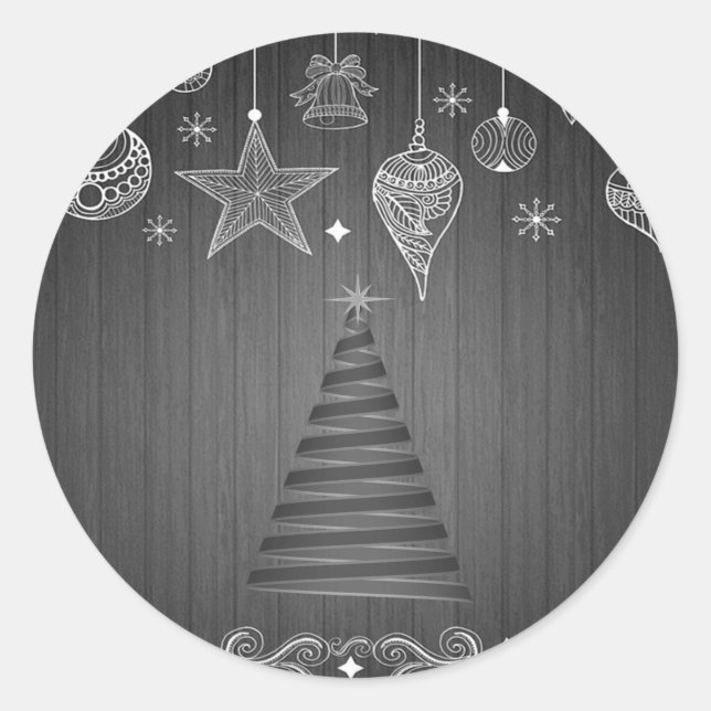 Sticker Rond Arbre de Noël, Ornements blancs de Noël (Devant)