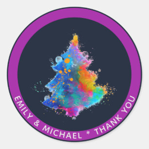 Sticker Rond Arbre de Noël Rainbow bleu marine