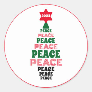 Sticker Rond Arbre de Noël rouge et vert blanc