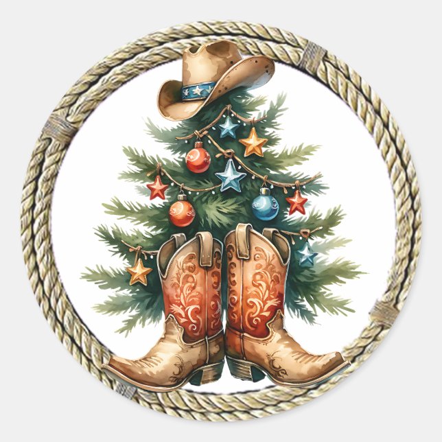 Sticker Rond Arbre de Noël rustique du pays et de l'Ouest (Devant)