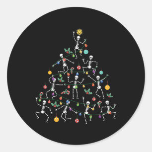 Sticker Rond Arbre de Noël Squelette Dansant Drôle Halloween
