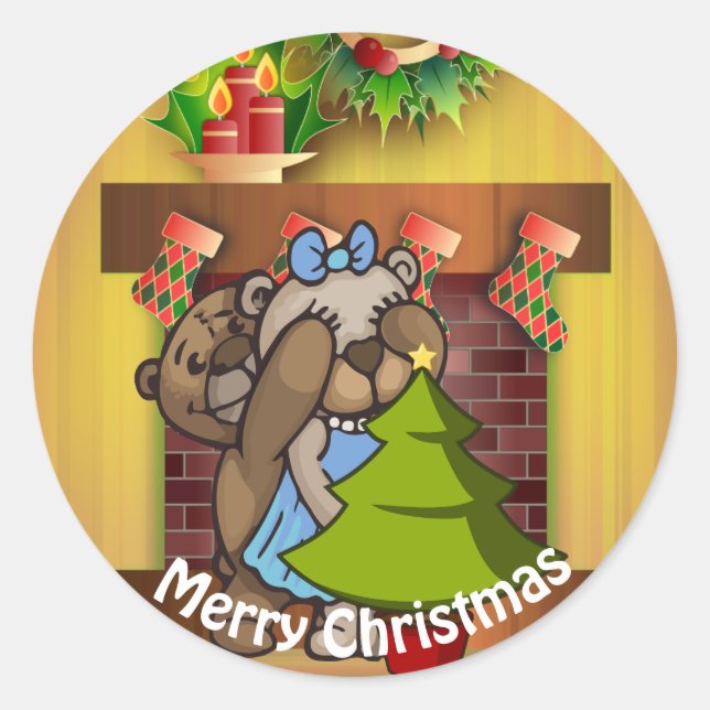 Sticker Rond Arbre de Noël Teddy Bear Surprise (Devant)