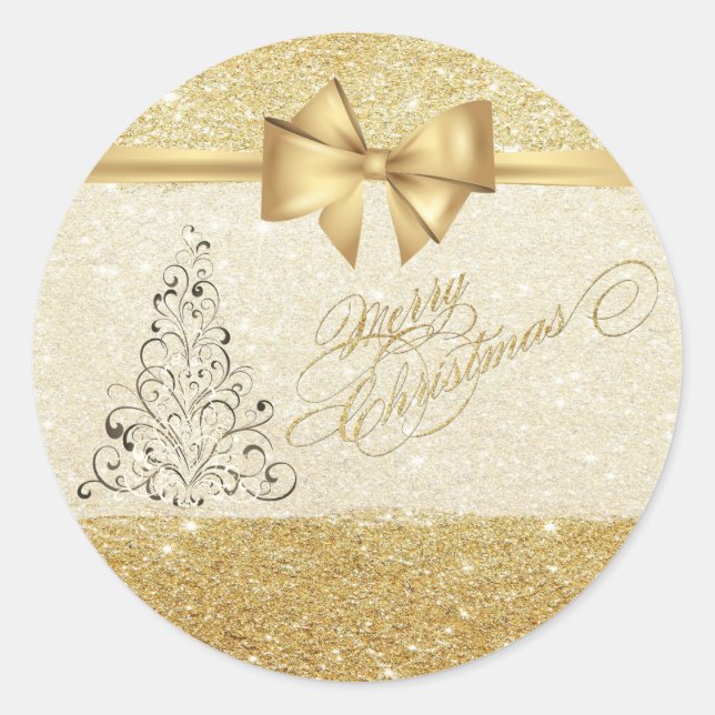 Sticker Rond Arbre de Noël tendance, Bow or Faux, Glitterie (Devant)