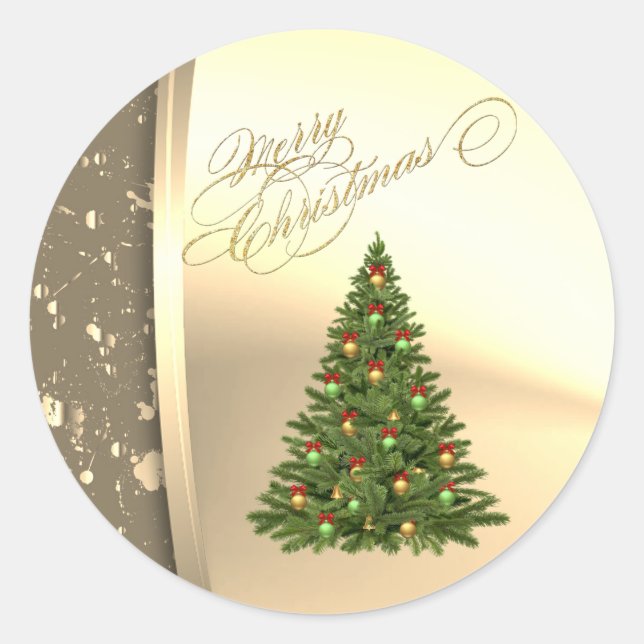Sticker Rond Arbre de Noël tendance, Faux Gold (Devant)