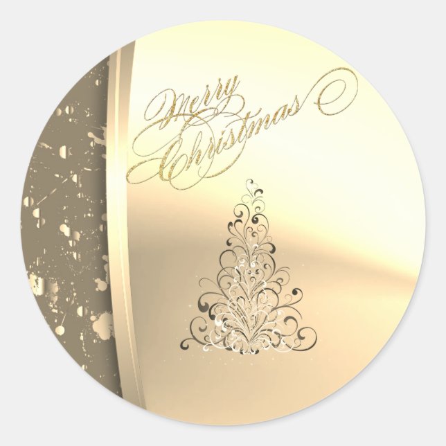 Sticker Rond Arbre de Noël tendance, Faux Gold (Devant)