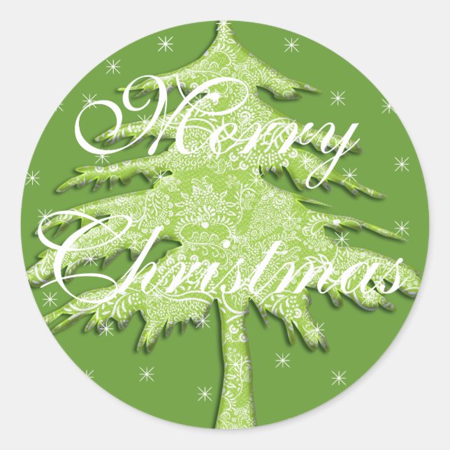 Sticker Rond Arbre de Noël vert avec étoiles (Devant)