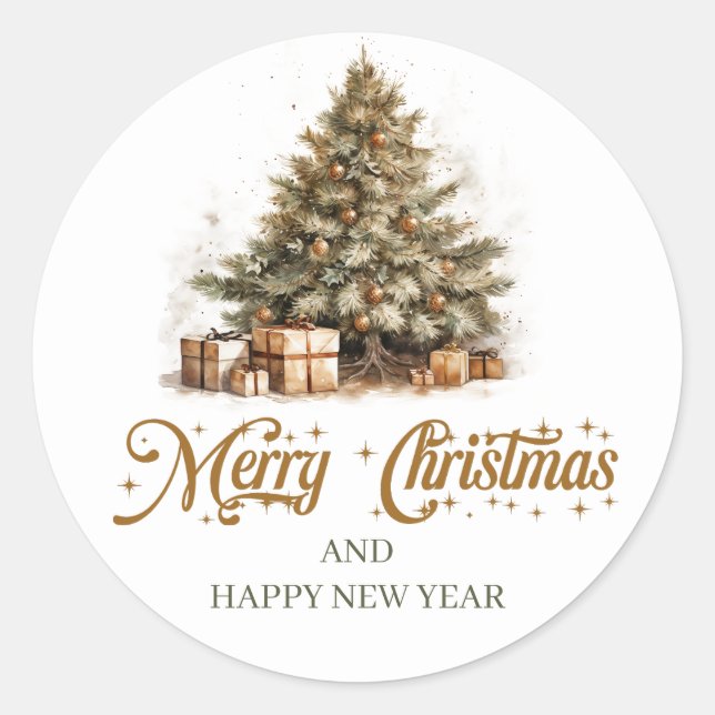 Sticker Rond Arbre de Noël vert sauge moderne et cuivre (Devant)