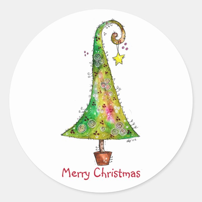 Sticker Rond Arbre de Noël Whimsical (Devant)