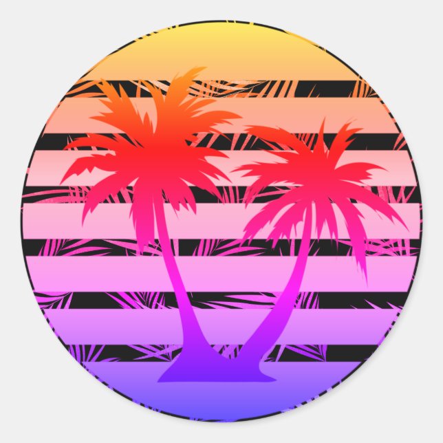 Sticker Rond Arbre de Palmier de couleur Silhouette noire (Devant)