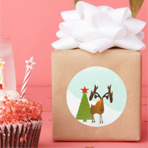 Sticker Rond Arbre de pin de Noël de l'orignal